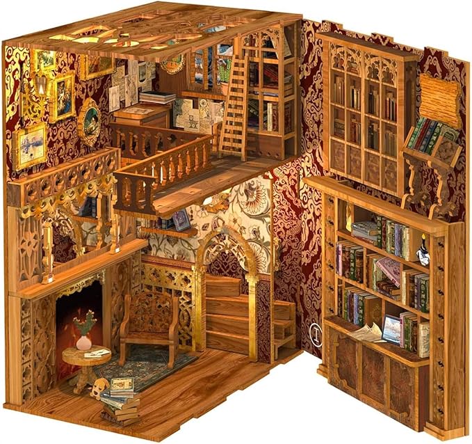 Fsolis Book Nook Kit, 3D Wooden Puzzles for Adults (Eternal Bookstore) | DIY Miniature House Kit, 172 Wood Pieces, Booknook Bookshop Bookshelf Insert and Bookends, Gifts for Women Book Lovers