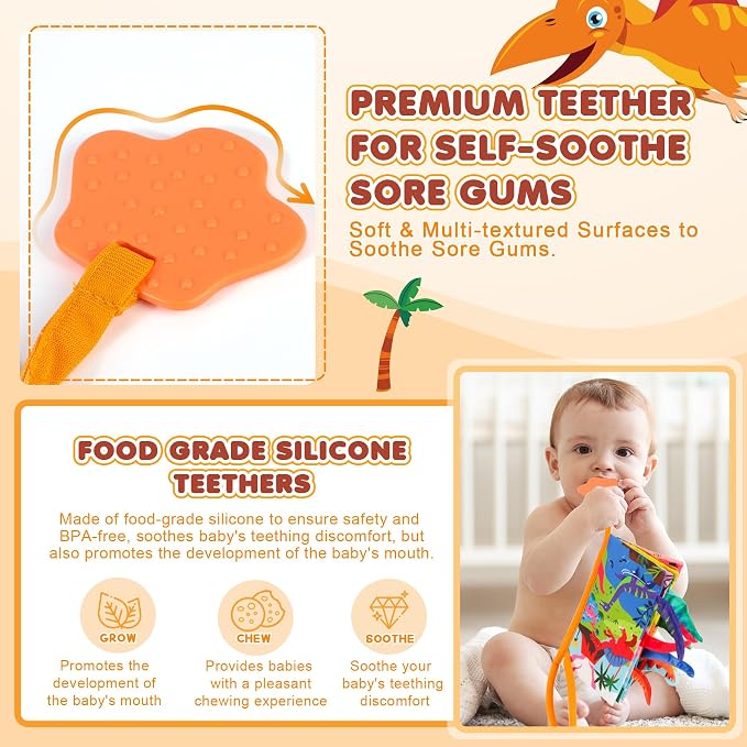 BBWOO Soft Baby Book Toy - Newborn Boy Girl Shower Gift - Tummy Time Toy for Infant 0-6 6-12 Months - Touch and Feel Sensory Crinkle Book with Teether - Baby Boy Girl Gift