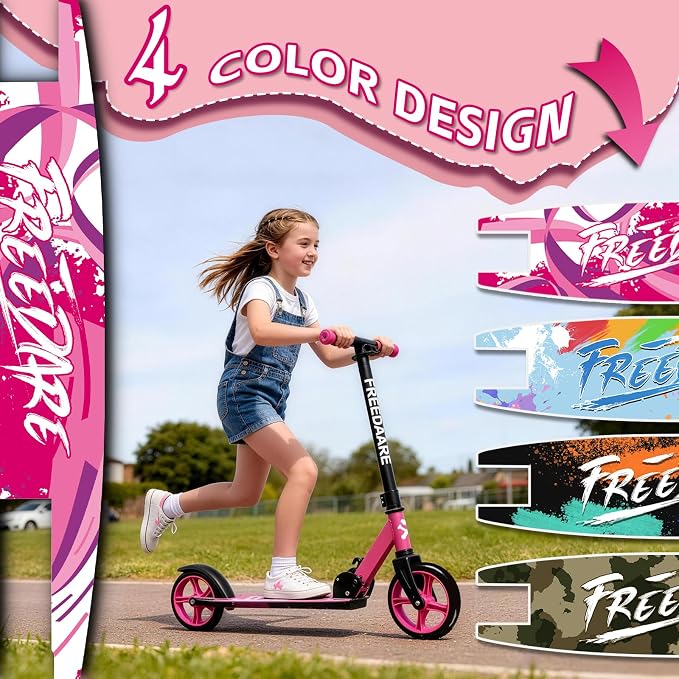 FREEDARE Kick Scooter for Kids & Adults Ages 8+, Foldable Teen Scooter with 2 Big 8-inch Wheels and 4-Level Adjustable Handlebar, Max Load 220 LBS
