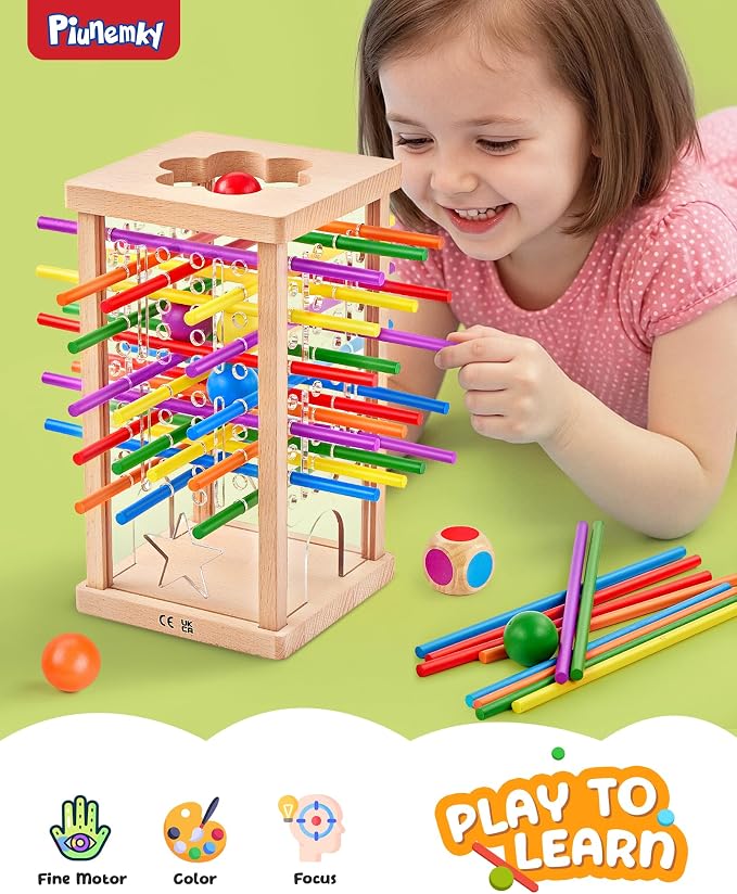 Montessori Wooden Board Game, 42 Colorful Sticks Board Games for Kids 4-6, Math Montessori Toys for 3 4 5 6 Year Olds Fine Motor Skills Toy Family Travel Games, Wooden Stick Game, Gift Boys Girls