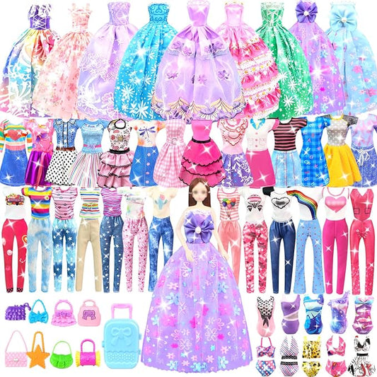 Doll Clothes and Accessories for 11.5 Inch Doll Dress up Set with Princess Gowns Fashion Dresses Outfits Tops and Pants Bags Gift Toys for Girls 4 5 6 7 8 9 10 Years Christmas Birthday