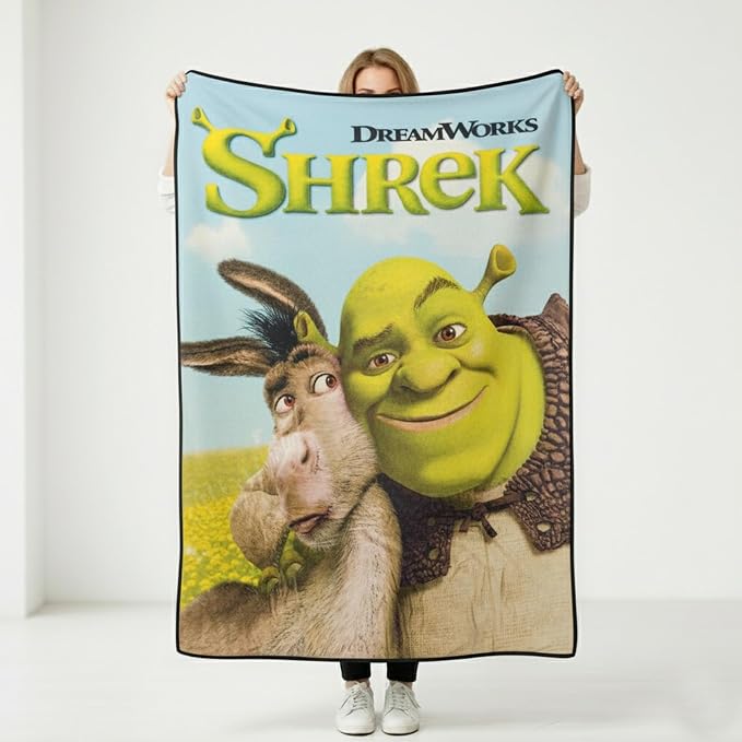 Silver Buffalo Shrek Donkey and Shrek Hugging 45" x 60" Fleece Throw, Soft and Cozy Blanket, 250 GSM