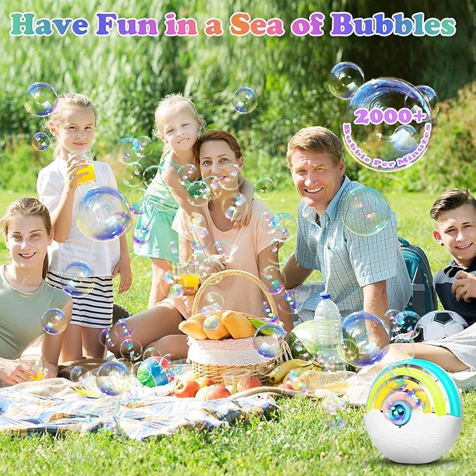 Astronaut Soap Bubble Machine Fireworks Bubble Machine for Kids 20000+ Bubble per Min/Lights/DIY Stickers/240ml Solution Automatic Bubble Machine Toy for Kids Summer Outdoor Party Wedding