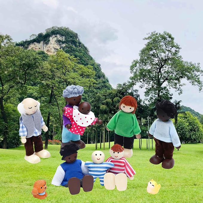 ONEST 10 Pieces Wooden Dollhouse Family Set Mini People Figures Sets Dollhouse Dolls Wooden Doll Family Pretend Play Figures Accessories for Pretend Doll House