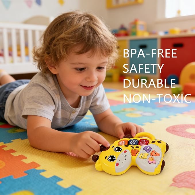 Baby Piano Drum Music Toy 6-12 Months, Giraffe Light Up Musical Keyboard Animal Sound, Toddler 12-24 Early Learning Educational Interactive Infant Toys Girl Boy Gift 1 Year Old