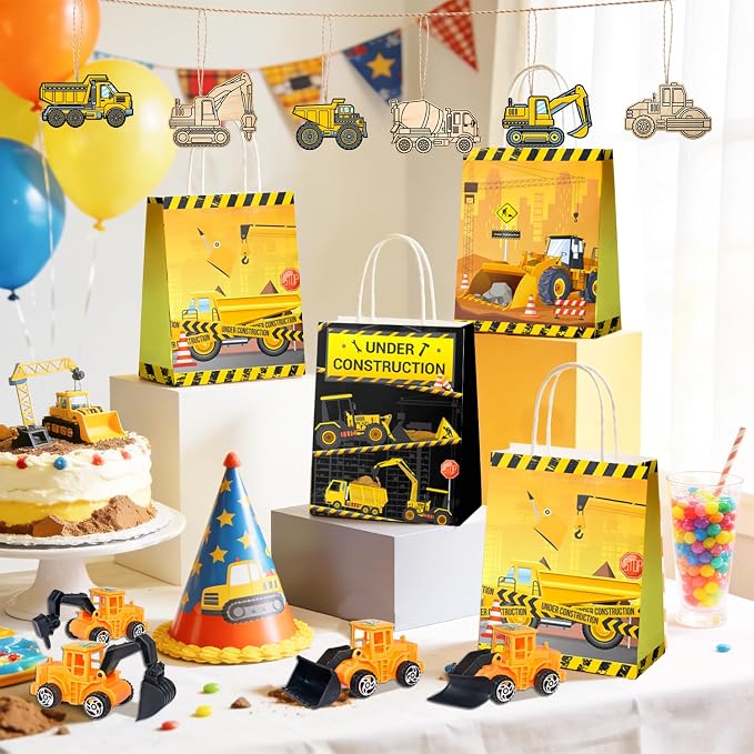 Construction Vehicle Favors, 98pcs Construction Truck Party Favors Set Includes Construction Vehicle toys Bubble Wands Stickers Stampers etc Construction Party Favor for Excavator Birthday Decorations