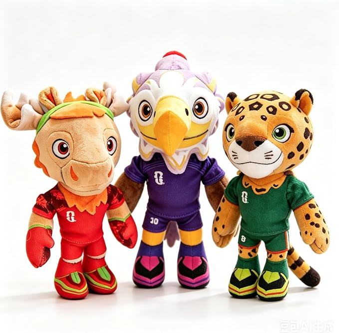 3Pcs World Cup Mascot 2026, 12" Zayu the Jaguar/Maple the Moose/Clutch the Eagle Plush Toy, Soft Stuffed Animal Mascot, Official Licensed Collectible Game (3Pcs)