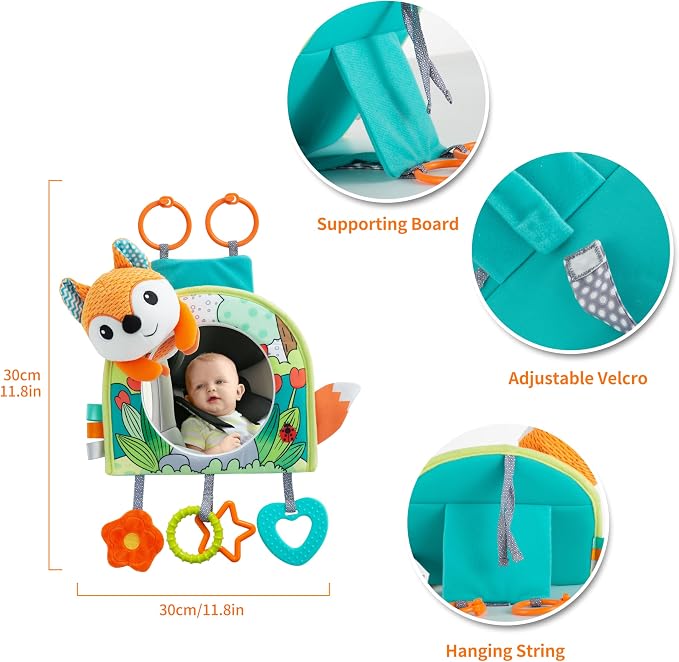 Lynncare Car Seat Toy, Baby Car Mirror Toy for Rear Facing, Travel Baby Activity Center with Hanging Engaging Toys for Infants Babies 0-6-12-18 Months Boy Girl