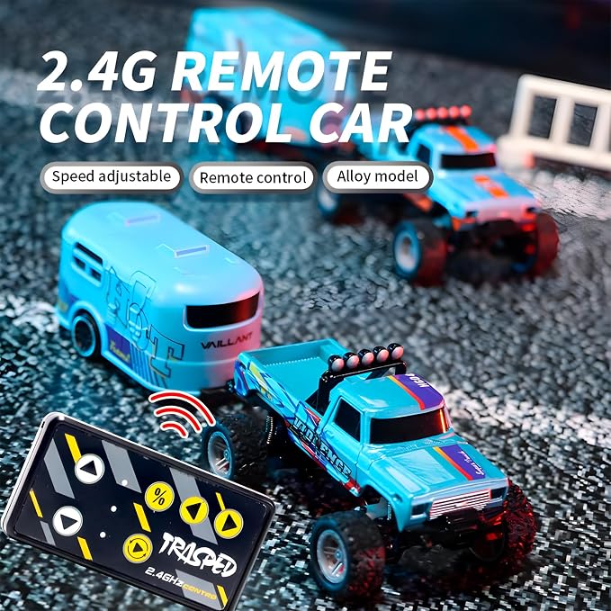 Mini Monster Truck, 1:64 Scale Remote Control Car with Lights, 2.4GHz Off-Road RC Truck, USB Rechargeable RC Car with Adjustable Speed for Kids Indoor & Outdoor Racing (Orange)