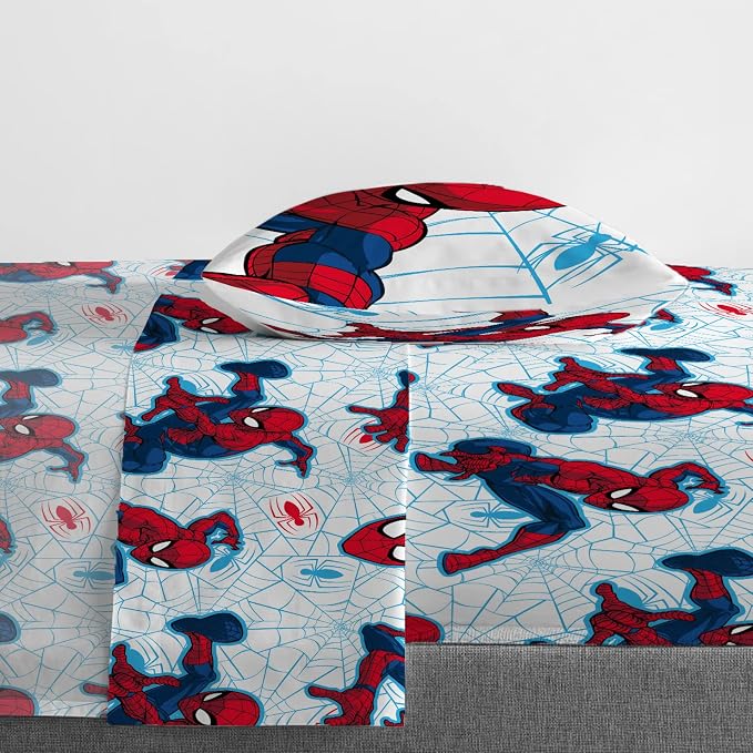 Jay Franco Marvel Spiderman 4 Piece Toddler Comforter Set - Super Soft Reversible Kids Bedding, Fade Resistant Microfiber, Machine Washable, Comforter & Sheet Set (Official Marvel Product)