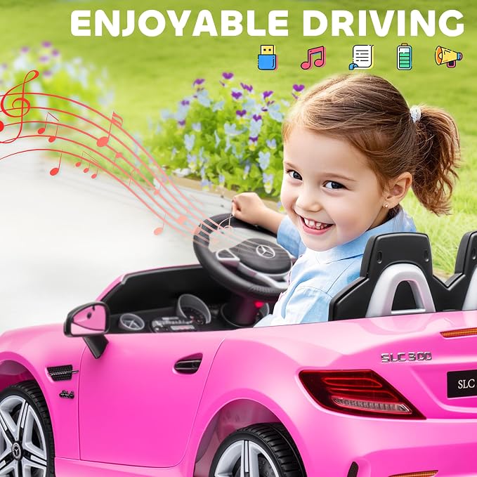 Aosom Mercedes SLC 300 Licensed 12V Ride On Car for Kids with Remote Control, 2 Speeds, Battery Powered Kids Electric Car with Music, Lights, Suspension for 3-6 Years Old, Pink