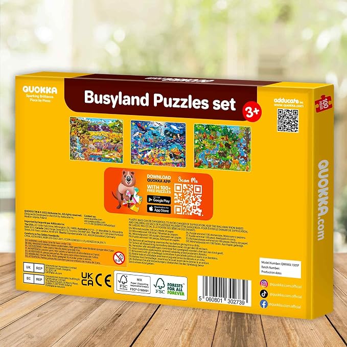 QUOKKA 100 Piece Puzzles for Kids Ages 6-8 – Intricately Illustrated Safari Animals Puzzle for Kids Ages 8-10 – Educational Busyland Game Packed with Visual Details for Boys and Girls