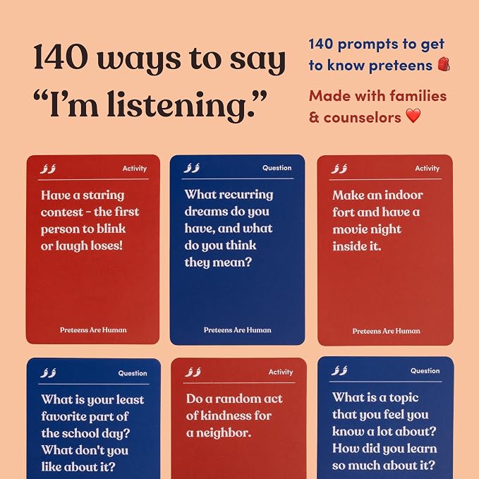 Preteens are Human | 140 Conversation Cards to Help You Get to Know Preteens | Card Game for Middle School Preteens | Designed by Experts for Grades 6-8 | Ages 11-13+