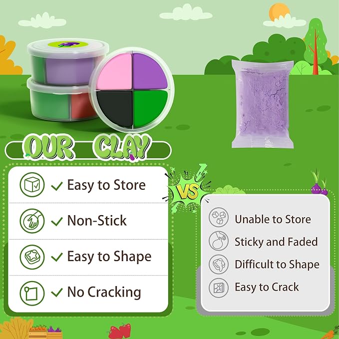 Air Dry Clay Kit - Vegetable Theme, Modeling Clay for Kids, DIY Magic Clay with Tools and Tutorials, 12 Boxes Molding Clay, Ultra Light, Soft & Non-Sticky, Arts and Crafts Gift for Kids