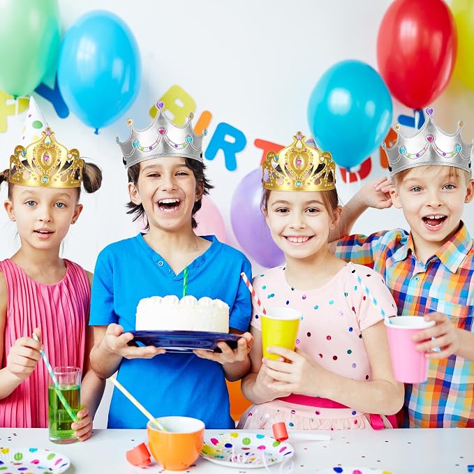 Yaomiao 22 pack DIY Crowns Set Include 12 Pcs Foam Princess Crowns and 10 Pcs Diamond Sticker for Kids