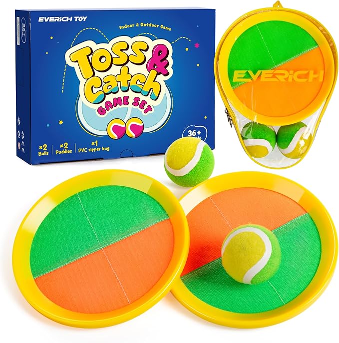 Toss and Catch Ball Game Set, Upgraded Sticky Paddle Ball Set for Kids & Toddlers, Sturdy & Water-Resistant Outdoor Backyard Beach Pool Toy, Birthday Gift for Boys Girls Ages 3-12