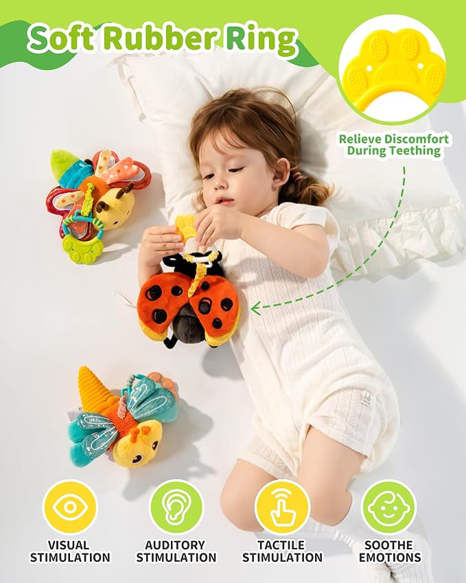 Jollybaby Musical Flying Ladybug Toy - Car Seat, Stroller, Crib & Play Gym Hanging Toys for Baby 0-6-12-24 Months, Tummy Time Sensory Music Toy for Infant Boys and Girls Gifts