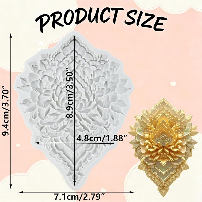 Baroque Relief Flower Polymer Clay Molds Baroque Relief Filigree Lace Silicone Mold for Epoxy Resin Casting DIY Crafts Air Dry Polymer Crafts Supplies Clay Tools