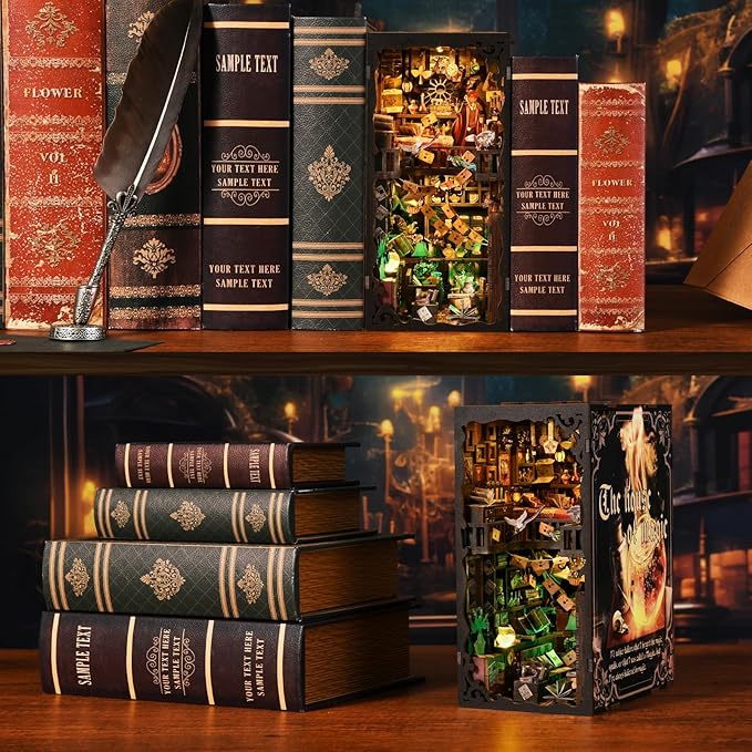 Book Nook Kit DIY Miniature House Dollhouse | Booknook Bookend Bookshelf Decor Tiny House Model Build with Magic View, Gifts for Family and Friends