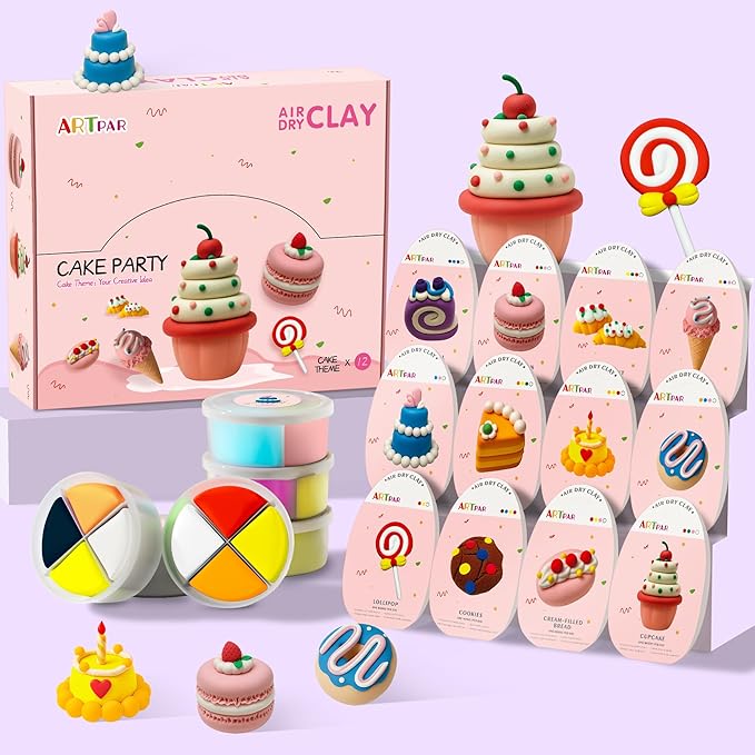 ARTPAR Air Dry Clay Kit,12 Desserts Modeling Magic Clay for Kids Sculpting Set, Ultra-Light & Soft, Safe and Non-Sticky | DIY Art & Crafts Fun Kitchen Toys, Home Party Favors for Boys & Girls