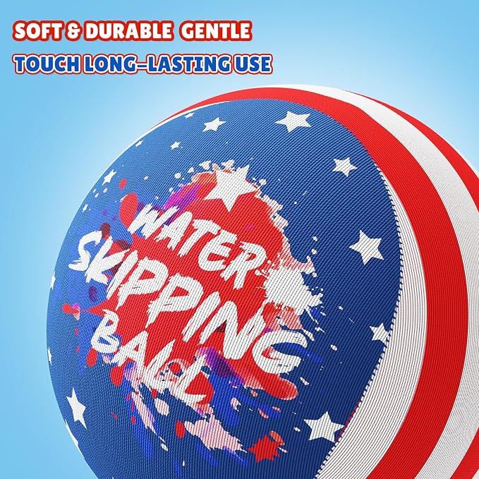 Water Bouncing Ball, 4th of July Splash Skip Water Balls for Fly Swimming Pool Games, 3 Pack Colorful Skipping Balls for Kids 4-8-12 and Adult, Summer Toys Gifts Independence Day Water Party