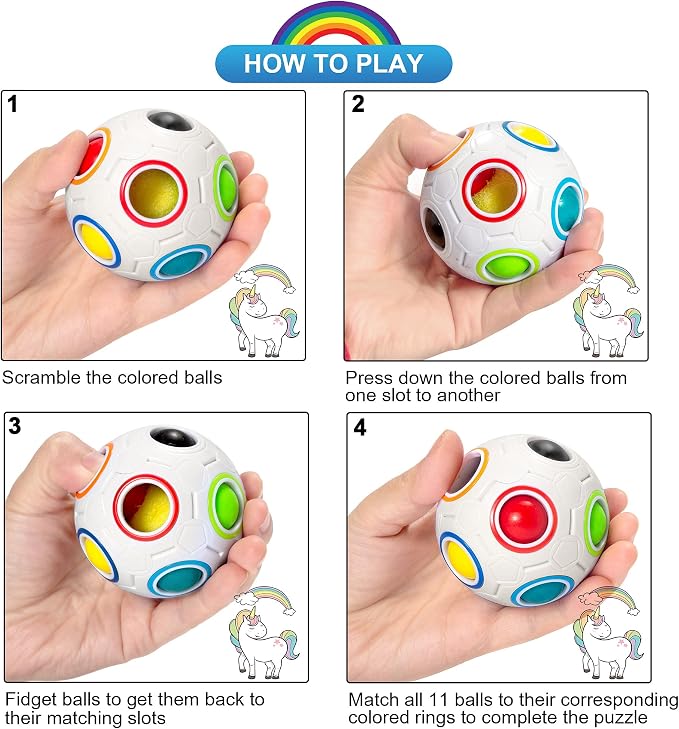 Vdealen Magic Rainbow Puzzle Ball, Fidget Ball Puzzle Brain Teaser Fidget Toy for Boys & Girls- Birthday Party Easter Valentines Christmas Stocking Stuffers for Kids Teen & Adults(White)