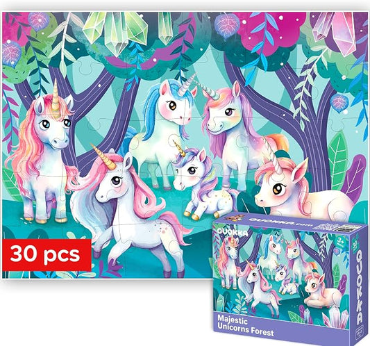 QUOKKA Puzzles for Kids Ages 3-5 - 30 Pieces Puzzles for Toddlers 2-4 - Unicorns Learning Jigsaw Puzzles for Kids 4-6 Years Old - Educational Toys for Boy and Girl