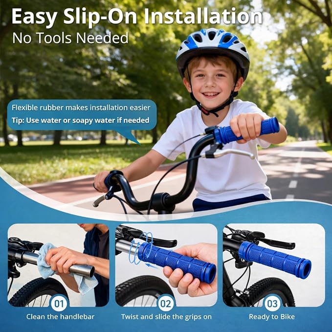 CHUNZEXI 4 PCS Bike Handlebar Grips, Rubber Bicycle Bar Grips Replacement, Non-Slip Handle Grips for Kids Bikes, Scooters, BMX, Mountain & Cruiser Bikes