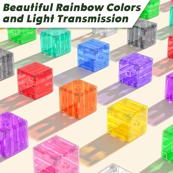 Apluses Magnetic Blocks Building Toys - Transparent Rainbow Magnetic Cubes Set, Outdoor Sensory Autism STEM Toys Gifts for Kids Aged 3+ Year Old Boys & Girls