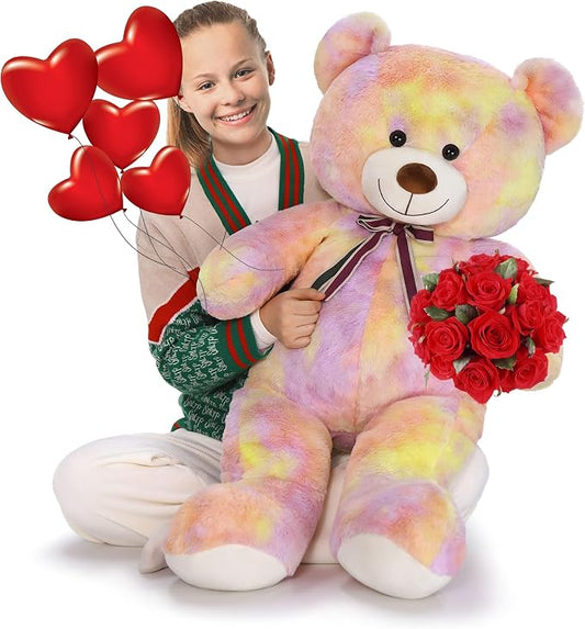 Tezituor 40in Giant Teddy Bear Stuffed Animal,Big Bear Plush Toys,Rainbow Yellow Soft Bear Plushies, Stuffed Animals Gifts for Baby Shower, Valentine, Christmas, Birthday, Party Decoration