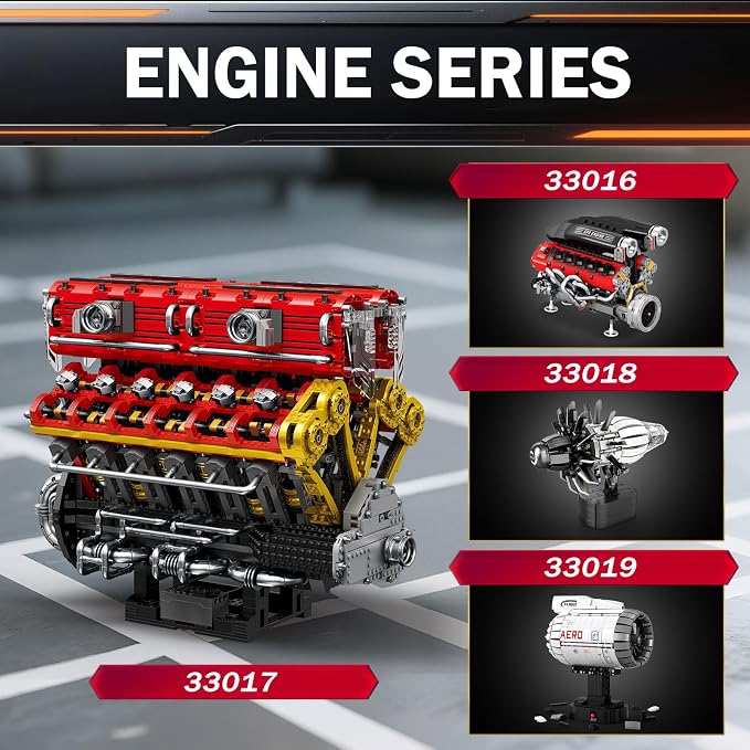 Reobrix V12 Engine Building Block Sets for Adults 33017 Sports Car Engine Model Kit Technic Electric Engine Model Kit with Motor and Battery Construction Toys Gift for Adults(4719PCS)