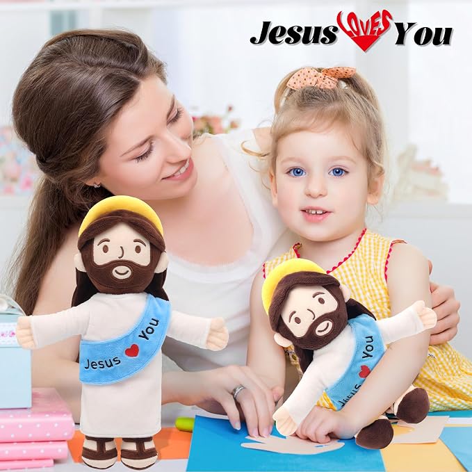 Yelakey Jesus Plush,Jesus Love You Stuffed Doll,Christian Baptism Gifts Plushie Toy for Baby Girls & Kids Christmas Easter Decoration 13"