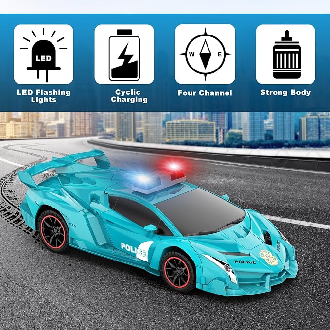 FDJ Remote Control Car - 2 in 1 Transform Car Robot, One Button Deformation to Robot with Flashing Lights, 1:18 Scale Transforming Car, 360 Degree Rotating Drifting, Car Toys for Boys