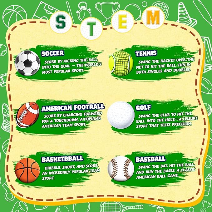 Bath Bombs for Kids, STEM 6-Pack Organic Handmade Bath Bomb Sports Themed, Basketball, Football, Rugby, Golf, Tennis Shapes, Mild Skin-Friendly SPA Toy, Nice Daily Reward and Holiday Gifts