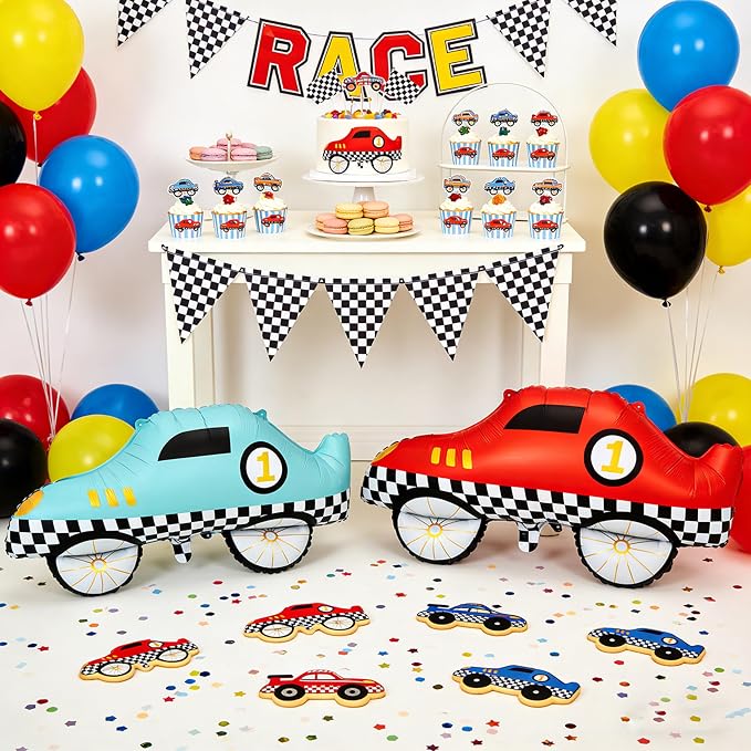 2PCS Blue Red Race Car Helium Foil Balloon | For Race Car Theme Birthday Anniversary Baby Shower Party Decorations Supplies