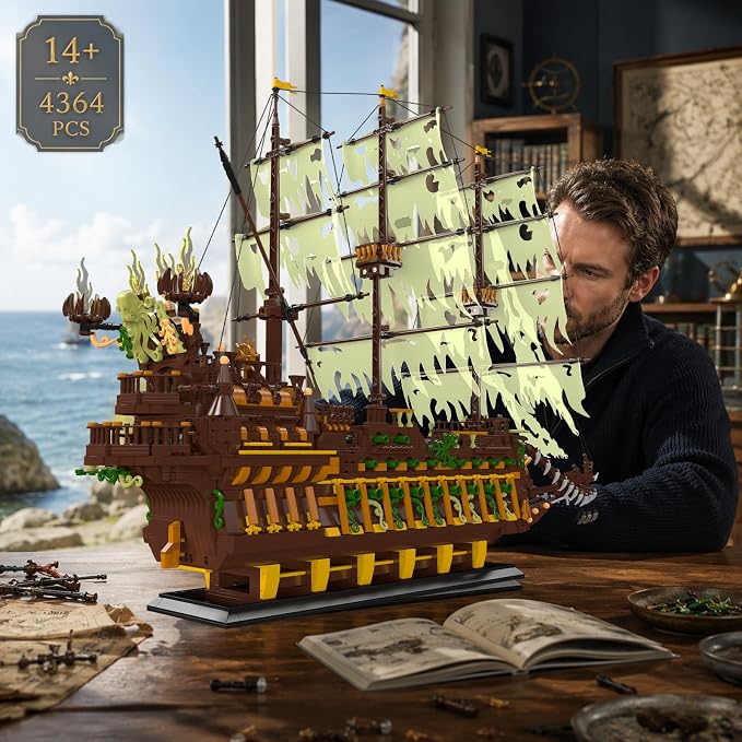 Mould King 13197 Pirate Ship Building Toy, MOC Flying Dutchman Model Ship Boat, Toy Building Sets for Adults, Halloween Decor Christmas Birthday Gifts for Teens Collections (4364 Pieces)