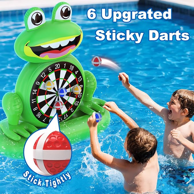 MOONTOY Kids Fun Pool Toys, Inflatable Frog Dart Board Water Games, Swimming Pool Floats with Sticky Balls, Summer Party Birthday Gift 3 4 5 6 7 8 9 12 Years Old Boys Girls Teen Adult