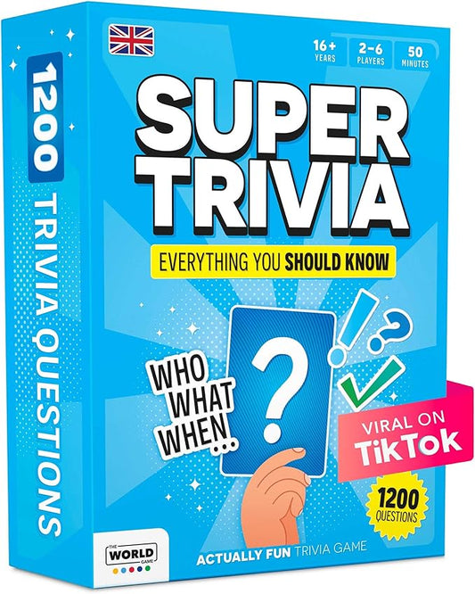 Super Trivia Game for Adults with 1200 Questions - Fun Board Game for Adults - Family Road Trip Travel Game for the Pursuit of Trivial Knowledge