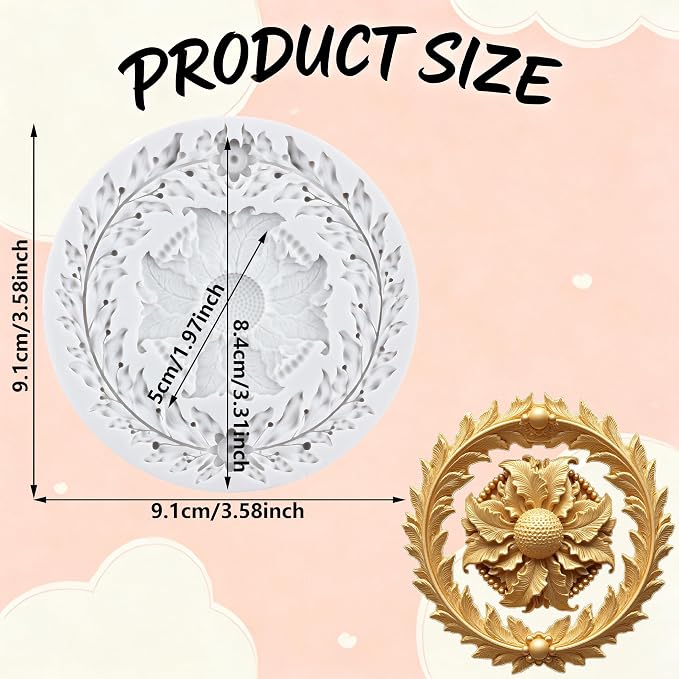 Baroque Style Polymer Clay Mold Baroque Relief Flower Silicone Molds Embossed Flower Mold for DIY Craft Epoxy Resin Casting Polymer Clay Tools Crafts Air Dry Jewelry Making