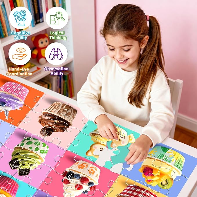 IFLOVE Cupcake Floor Puzzle for Kids — 48 Piece Jumbo Colorful Cupcakes Jigsaw Puzzle, Dessert-Themed Puzzle with Decorated Cupcakes, Educational Toy Birthday for Boys Girls Ages 3-8