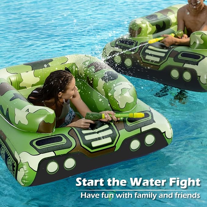 Inflatable Tank Pool Floats Adults - Jasonwell Kids Pool Floaties Swimming Pool Tank with Water Cannon Gun Swim Floaty Rafts Lake Beach Party Pool Toys for Boys Girls Kids Adults Green