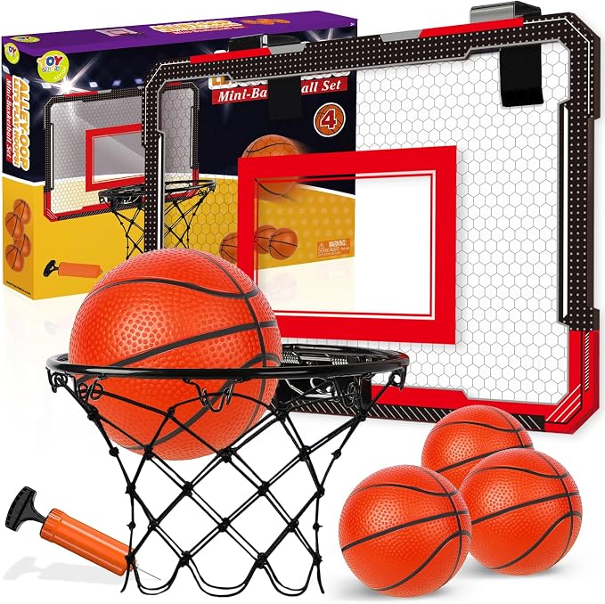 TOY Life Basketball Hoop Over The Door Basketball Hoop Room Office Mini Hoop Basketballs Hoop Indoor Kids Teens Adults Basketball Toy Basketball Goal with 4 Balls