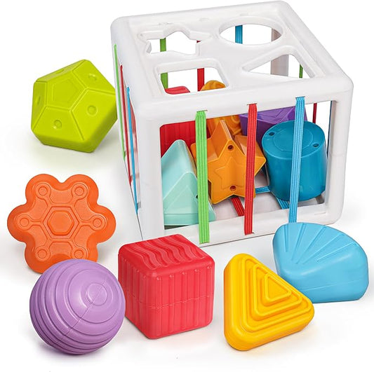 LiKee Montessori Toys for 1 Year Old Multi Sensory Shapes, Toddler Developmental Learning Birthday Gifts, Baby Toys 12+ Months (Shape Sorter Cube)