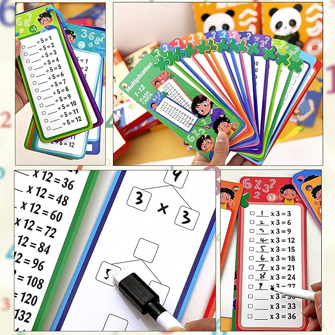75 Pcs Addition Subtraction Multiplication Division and Fraction Flash Cards, Math Flash Card, Interactive Math Practice Kit for Kids 1st to 3rd Grade, Times Table Flashcards