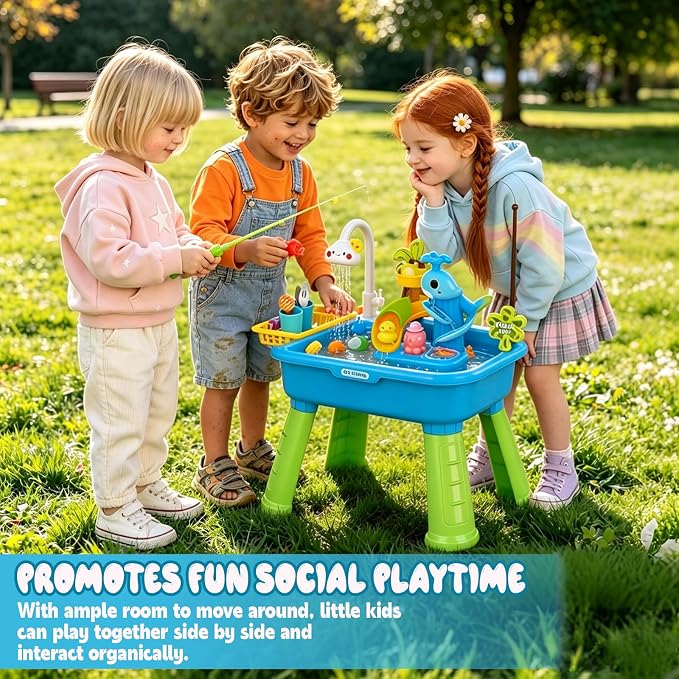 2026 Upgraded Water Table for Toddlers 1-3, Outdoor Water Play Table for Kids Ages 4-8 with Pump, Toddler Water Table, Play Sink with Running Water, Kitchen Sink Toy, Fishing Game, Sensory Table, Blue