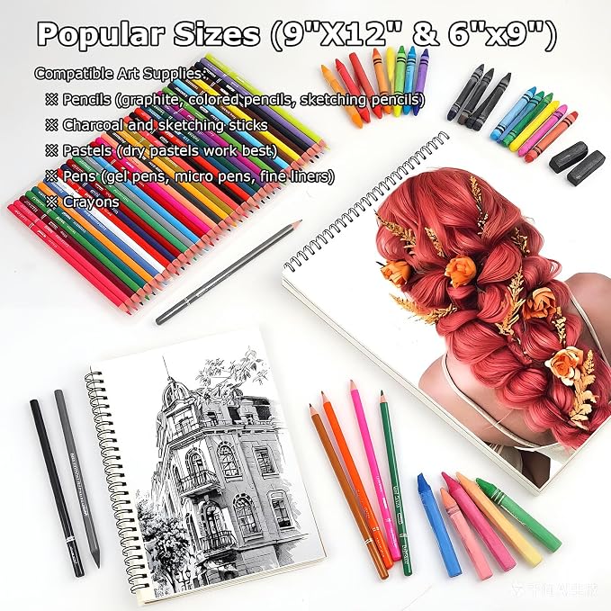 Drawing Pad for Kids, Sketch Pads 50 Sheets, 3-Pack Kids Travel Activities Spiral Bound Drawing Books Bulk 6" x 9 ", Drawing Paper for Kid 9-12