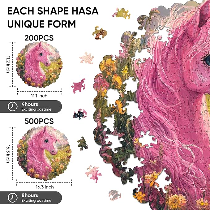Ixfyloop Wooden Puzzles for Adults, Horse Wood Puzzle, Wooden Jigsaw Puzzles for Adults, Wooden Puzzles Birthday Gifts for Family Game Horse Puzzle Wooden Puzzles, 200 Pieces 11.2x11.1 inch