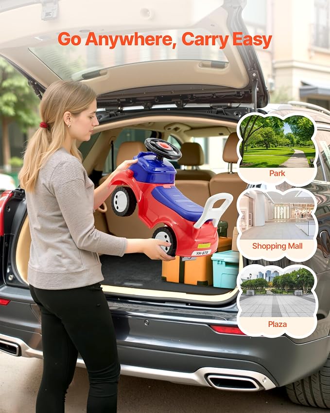 VEVOR Ride On Toddler Push Car, Push Car for Toddler 19 to 36 Months, Kids Ride On Toy with Music & Under-seat Storage, 55 lbs Load Capacity, Foot-to-Floor Walker for Toddlers Boys Girls, Red