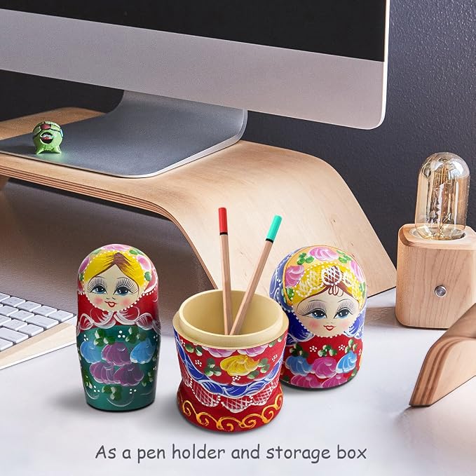 Starxing Russian Nesting Dolls Wood Matryoshka Stacking Set of 7 Handmade Toys for Children Kids Adults Easter Mother's Day Birthday Christmas Halloween Home Room Decoration Gift