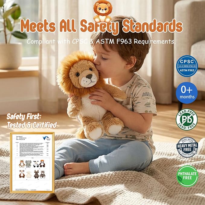 Stuffed Animal Plush Toy Soft Plushie Cuddly Lion Cute Plush Toy for Kids Toddlers Boys Girls Birthday Christmas Nursery Decor Party Favors